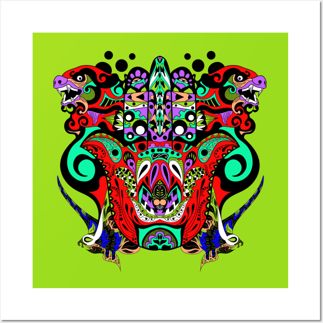 immortal tribal kaiju in ecopop pattern Wall Art by jorge_lebeau